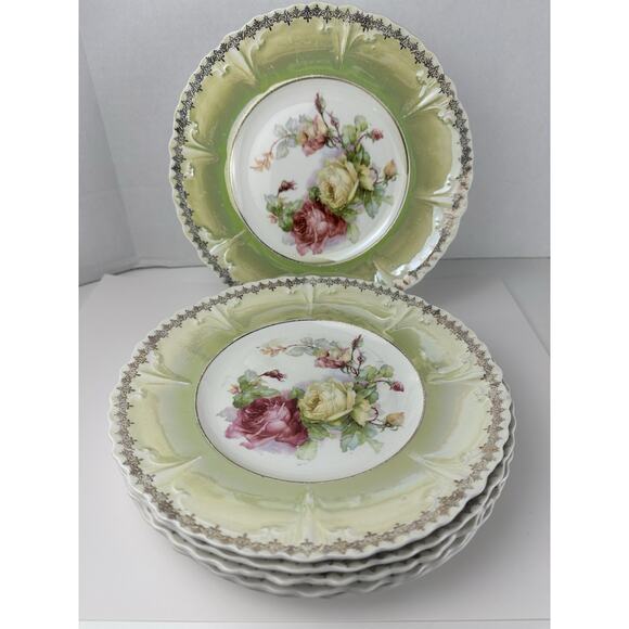 Antique Porcelain Hand Painted Rose Plate Iridescent 8" Salad Plate Lusterware 6 - Picture 1 of 6